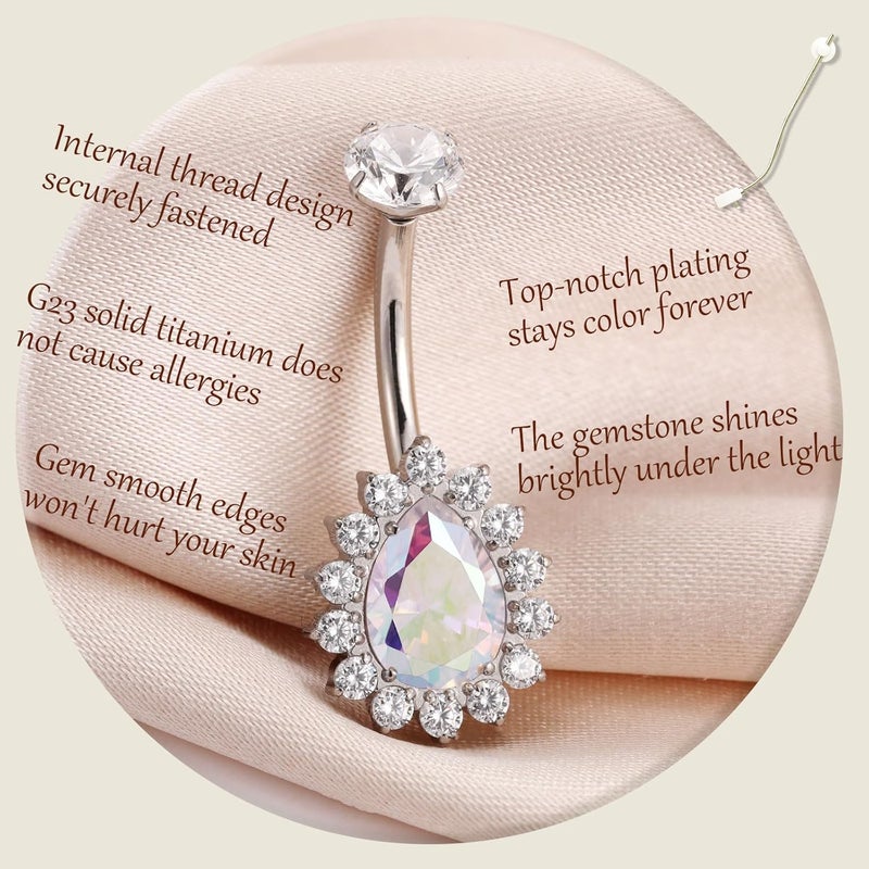 AROWRO Store Gold Belly Button Ring G23 Titanium Hypoallergenic 14G belly ring for Women Men Teardrop Navel Piercing Jewelry 10mm Barbell With Cubic Zircon - Image 2